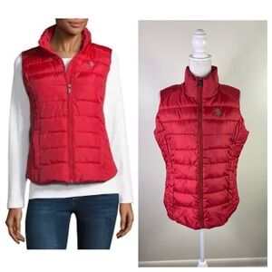 U.S Polo Assn women’s zip up sleeveless puffer jacket pockets red Sz Large